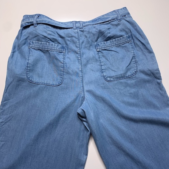 LOFT Chambray Tie Waist Wide Leg Pants Blue Lightweight Size 14 Size 32 - Picture 4 of 5
